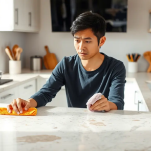 Asian cleaning kitchen cabinet thinking Why does my Caesarstone stain
