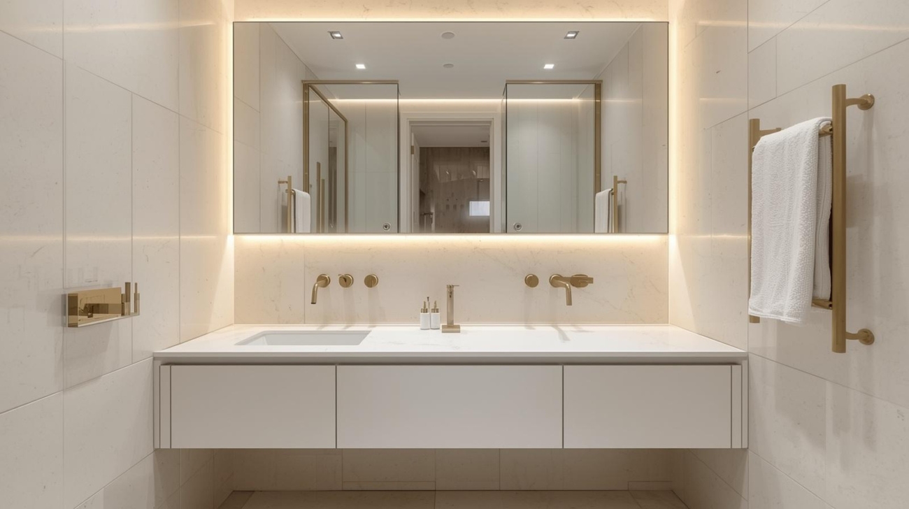 Quartz bathroom vanity top in a modern Malaysian home