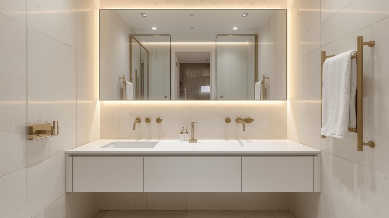Quartz bathroom vanity top in a modern Malaysian home