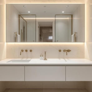 Quartz bathroom vanity top in a modern Malaysian home