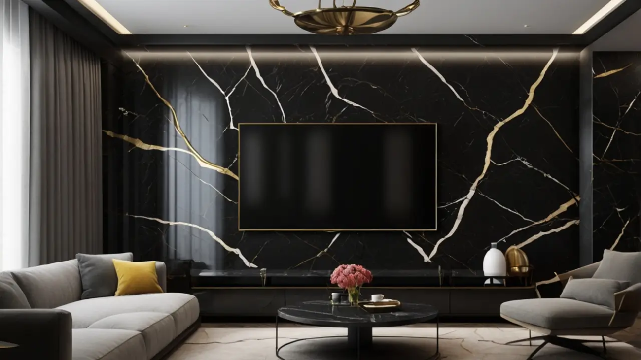 Black Marble TV Wall Design