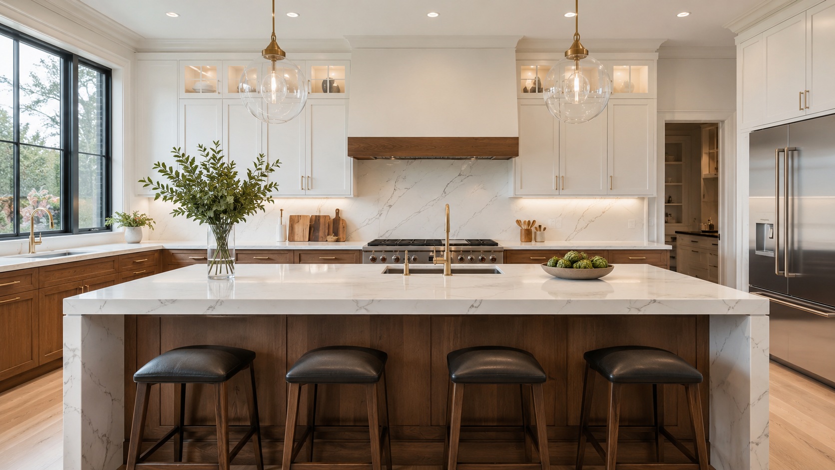Kitchen Island Countertop: Should You Match or Mix Materials? 2 Luxurious modern kitchen featuring a premium Kitchen Island Countertop with elegant matching and mixed material design inspiration