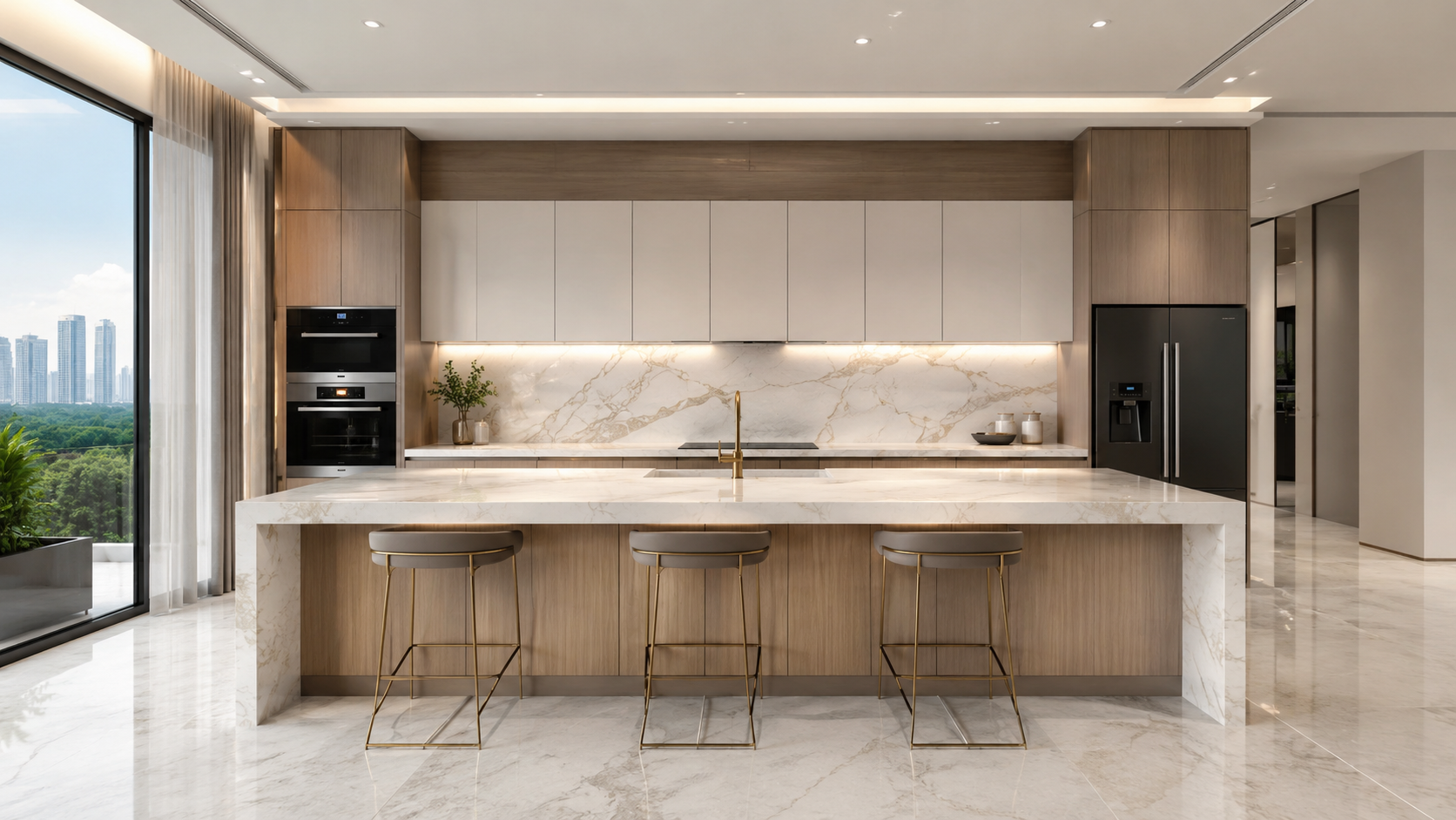 What Happens During a Professional Countertop Installation? A Step-by-Step Guide 2 Luxurious modern kitchen with premium stone countertops for a Countertop Installation Guide