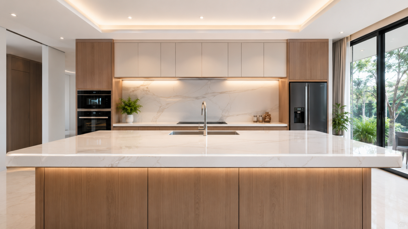Countertop Edge Profile options for a modern Malaysian kitchen