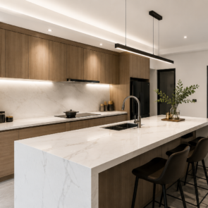 Quartz countertops in a modern Malaysian kitchen